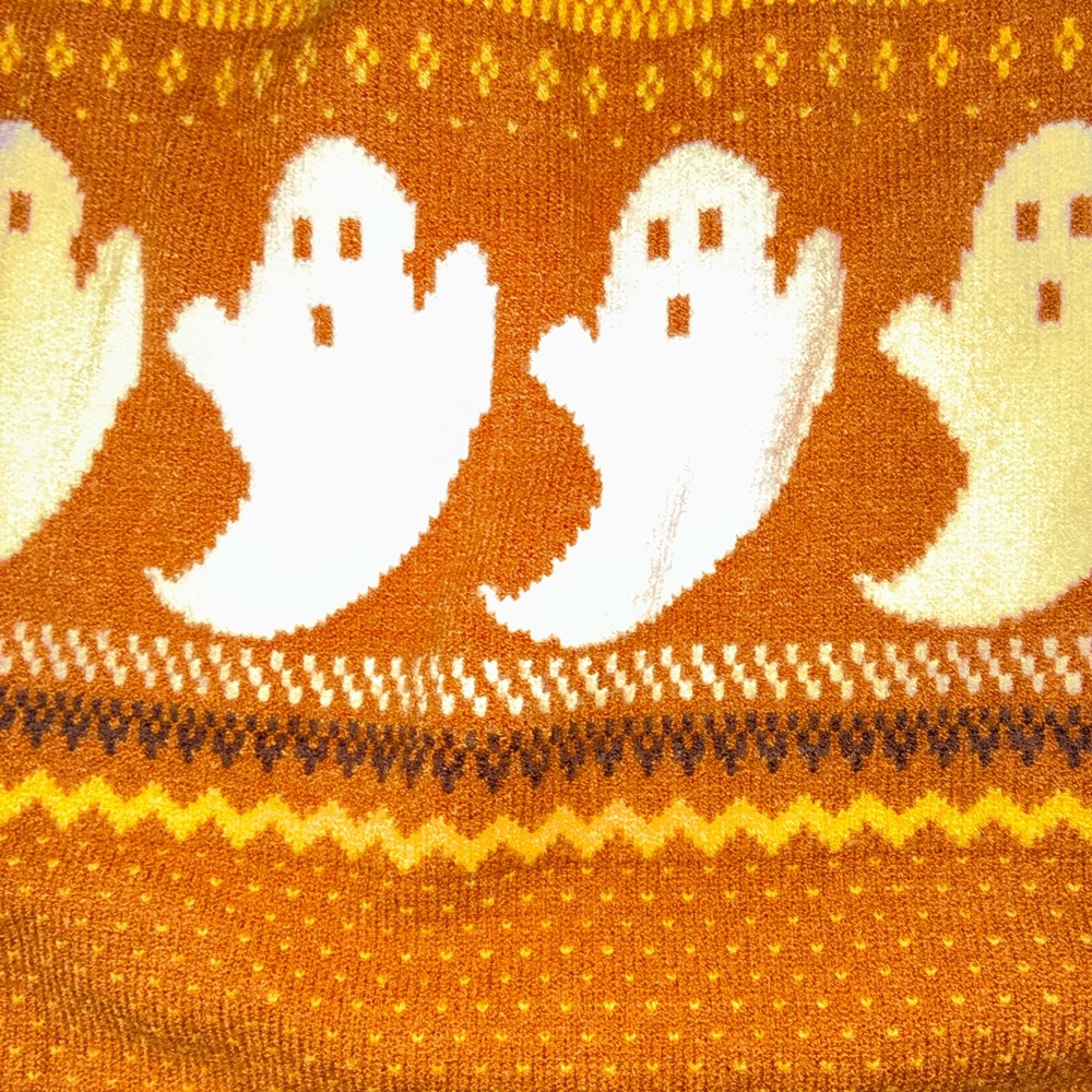 Retro Orange Ghost Fair Isle Pattern Sweater - image 3